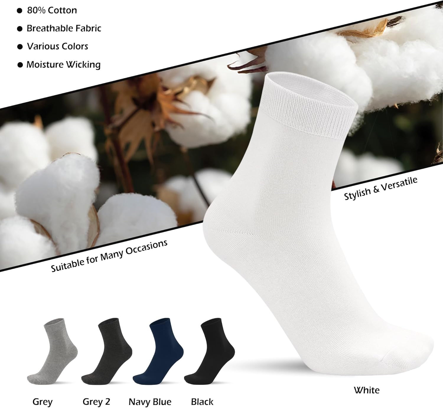 Sakusock Mens Above Ankle Thin Cotton Quarter Crew Socks Classic Lightweight Moisture Wicking Work Socks 5 Pairs - Image 4