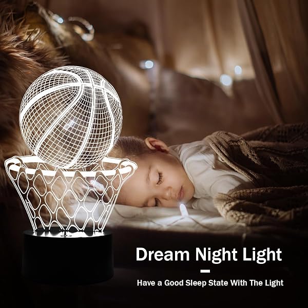 3D Lampada Pallacanestro, Luci notturne per bambini, Lampada da basket 3D, Luce Notturna Vision Dimmerabile con Telecomando a 16 Colori, Regali per bambini e appassionati di basket - 5