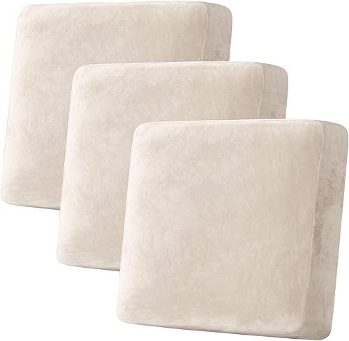 H.VERSAILTEX - Funda de terciopelo elástica y afelpada para protección de cojines de sofá biplaza, silla o sofá, 3 piezas, tamaño XL, color marfil
