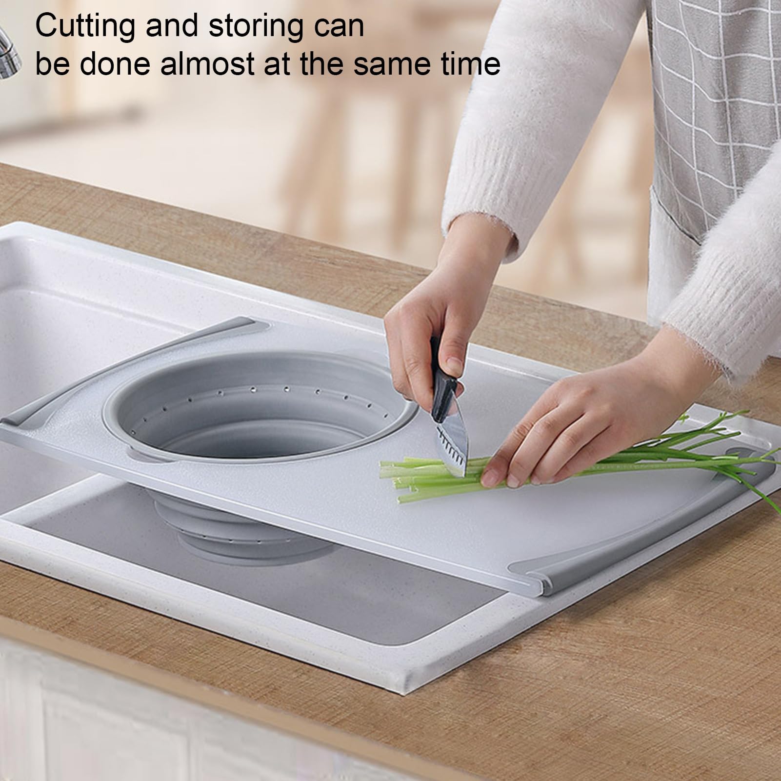 Cesta ajustable – Colador de tabla de cortar para fregadero de cocina
