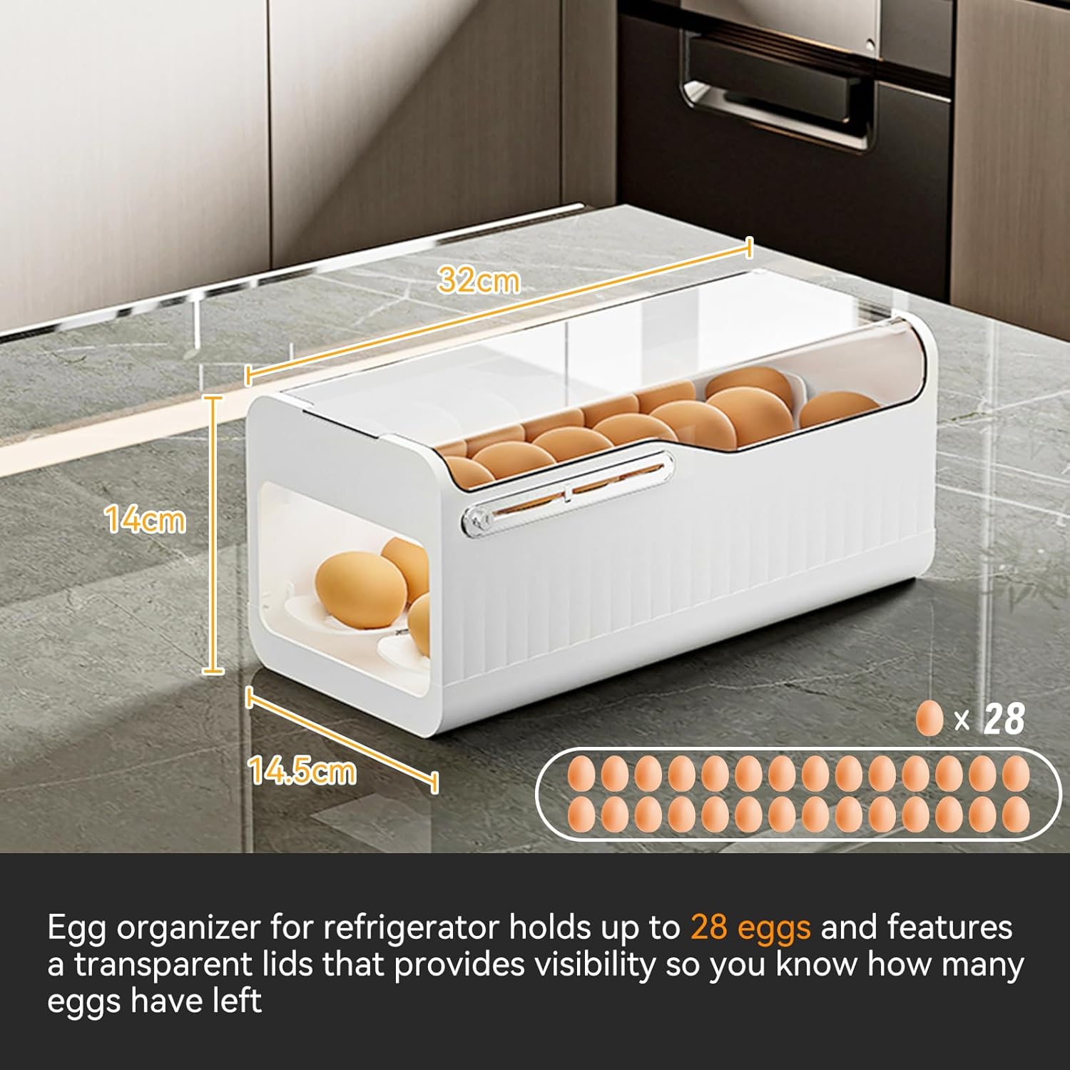 Egg Holder for Fridge Automatic Rolling Egg Organizer for Refrigerator Plastic Egg Dispenser Container and Storage for Fridge with Removable Lid and Freshness Time Mark(2 Tier)
