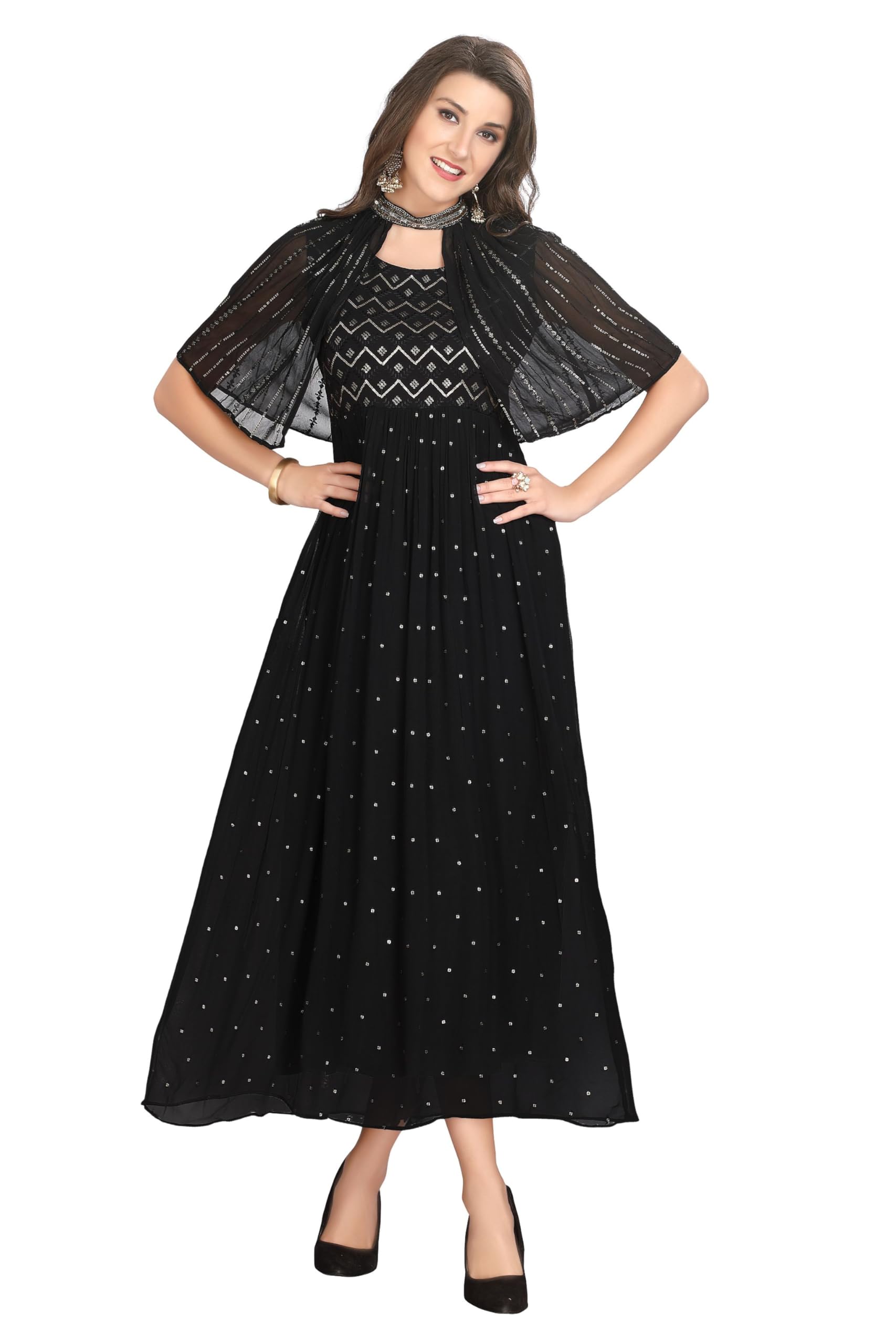 Frock Style Full-Length Kurti for Women with Designer Poncho-image-24