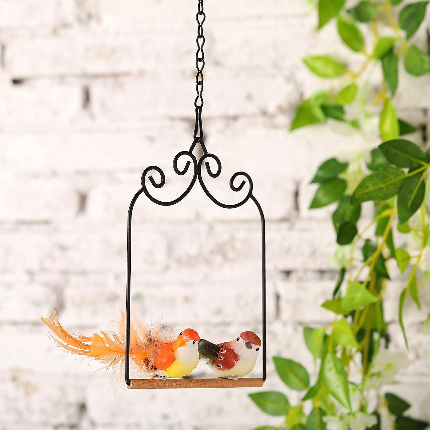 3 Pcs Hummingbird Swings and Perches Wild Bird Swing Metal Frame with 3 Hanging Chain and Wooden Dowel Hummingbird Swings for Outdoors Hanging, Outdoor, Trunk, Lawn, Patio, Garden, 3 Styles image 5