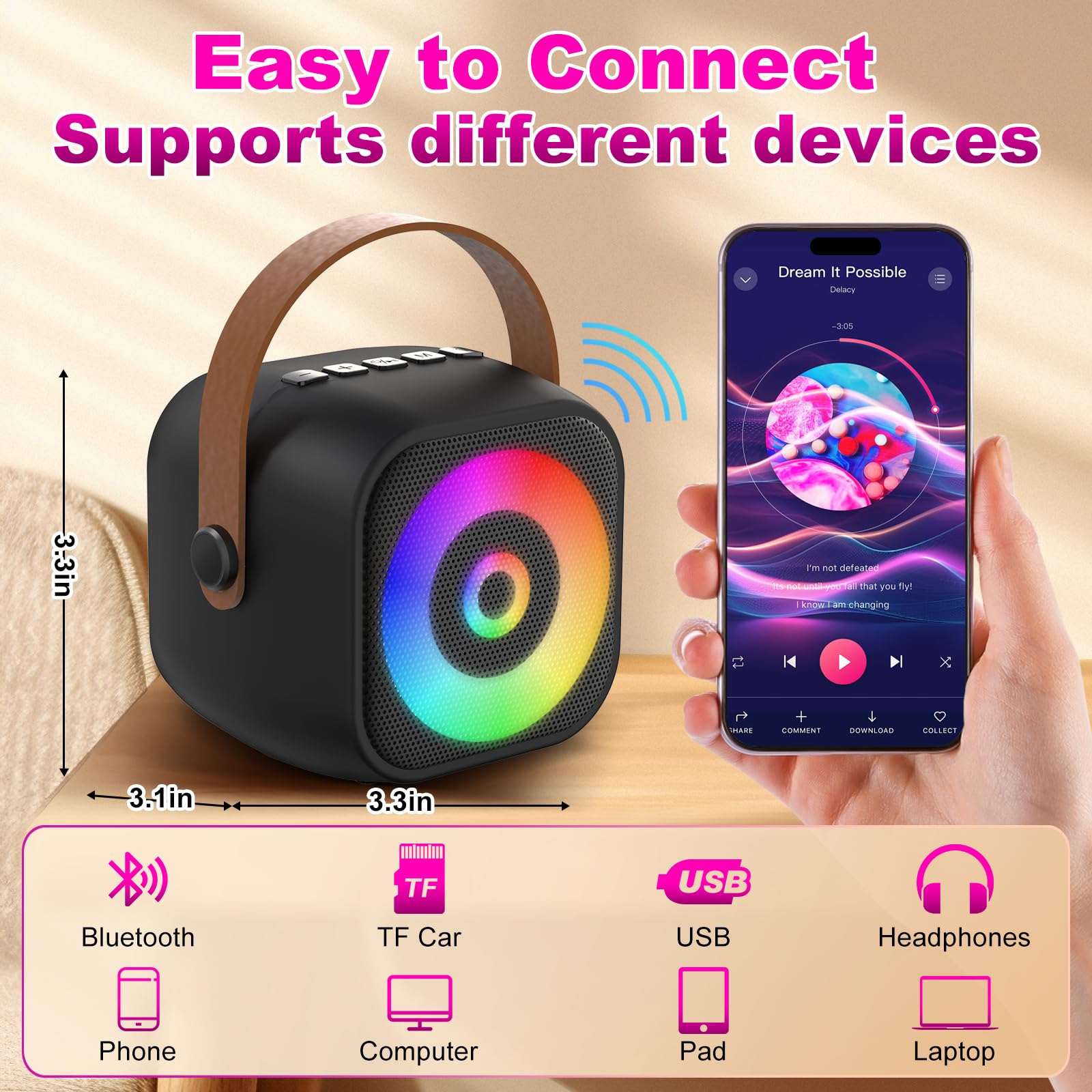 Mini macchina per karaoke, altoparlante portatile Bluetooth per karaoke con 2 microfoni wireless per bambini e adulti, regalo di compleanno per ragazze e ragazzi dai 4, 5, 6, 7, 8, 9, 10, 12 anni,