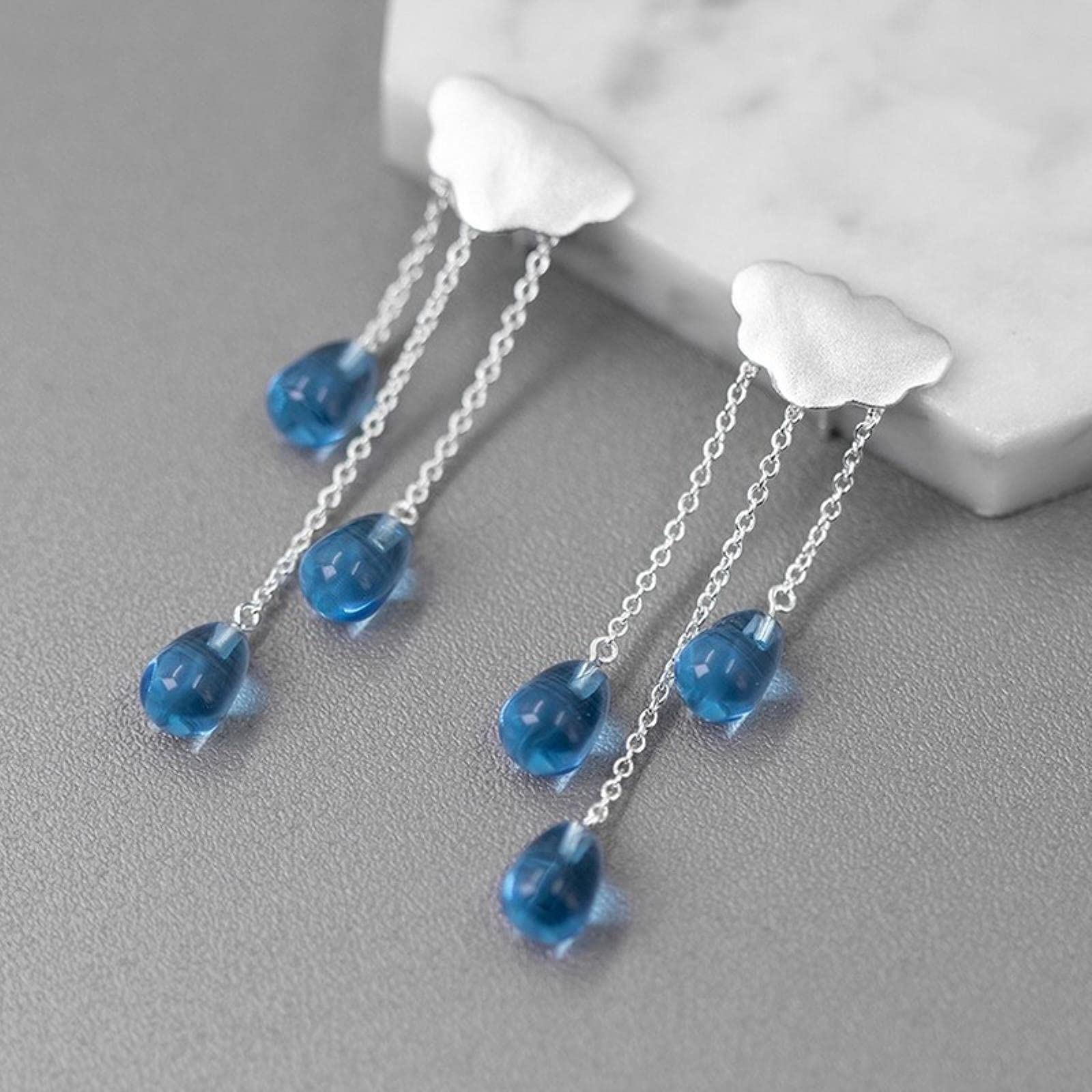 SALAN Orecchini Pendenti in Nappa di Cristallo Lunghi con Design A Nuvola in Argento Sterling 925 per Regali di Gioielli Moda Donna