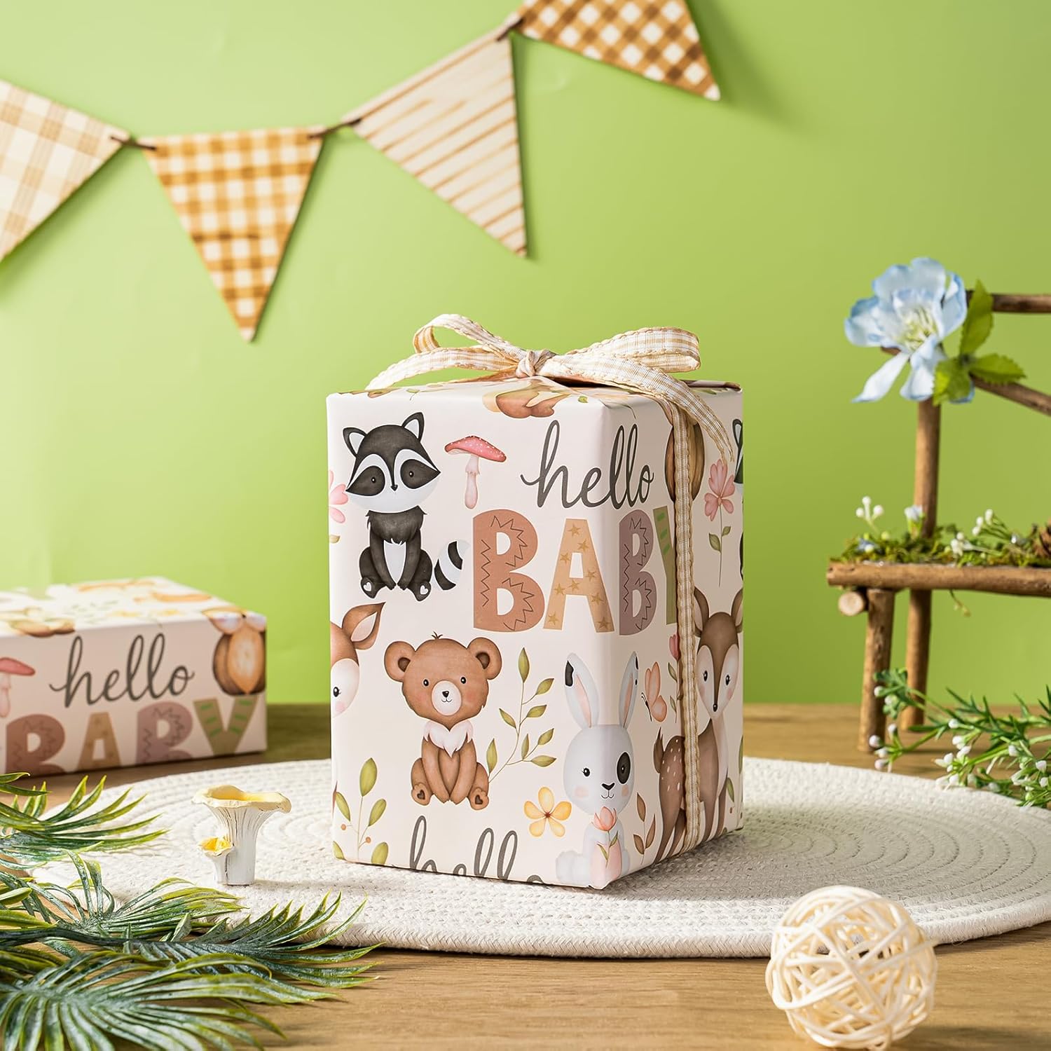WRAPAHOLIC 30 Inch Baby Shower Wrapping Paper Roll - 30 Inch x 33 Feet - Little Woodland Animal Wrapping Paper for Baby Shower, Kids Girls Boys Birthday