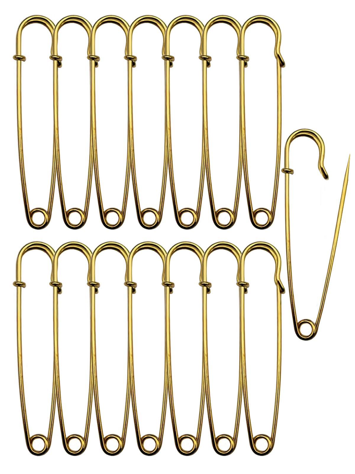 Keepsweat Gold 75Mm 15Pcs Large Safety Pins,75Mm/3" Bigsafety Pins Heavy Duty Big Gold Safety Pin For Clothes,Giant Extra Large Safetypins For Thick Fabric,Leather,Canvas Fixed Blankets,Shawl