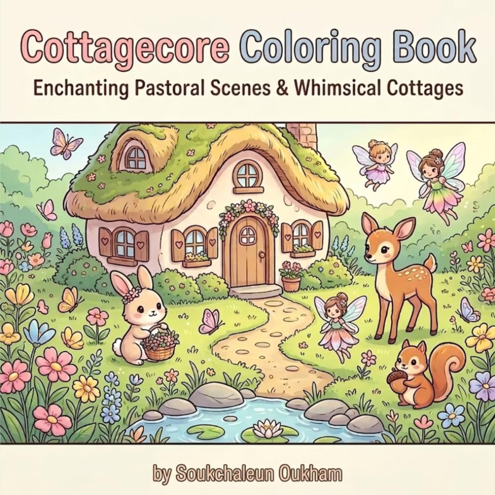 Cottagecore Coloring Book: Enchanting Pastoral Scenes & Whimsical Cottages: Relaxing Nature-Inspired Designs for Adults - Intricate Illustrations of Gardens & Nostalgic Charm