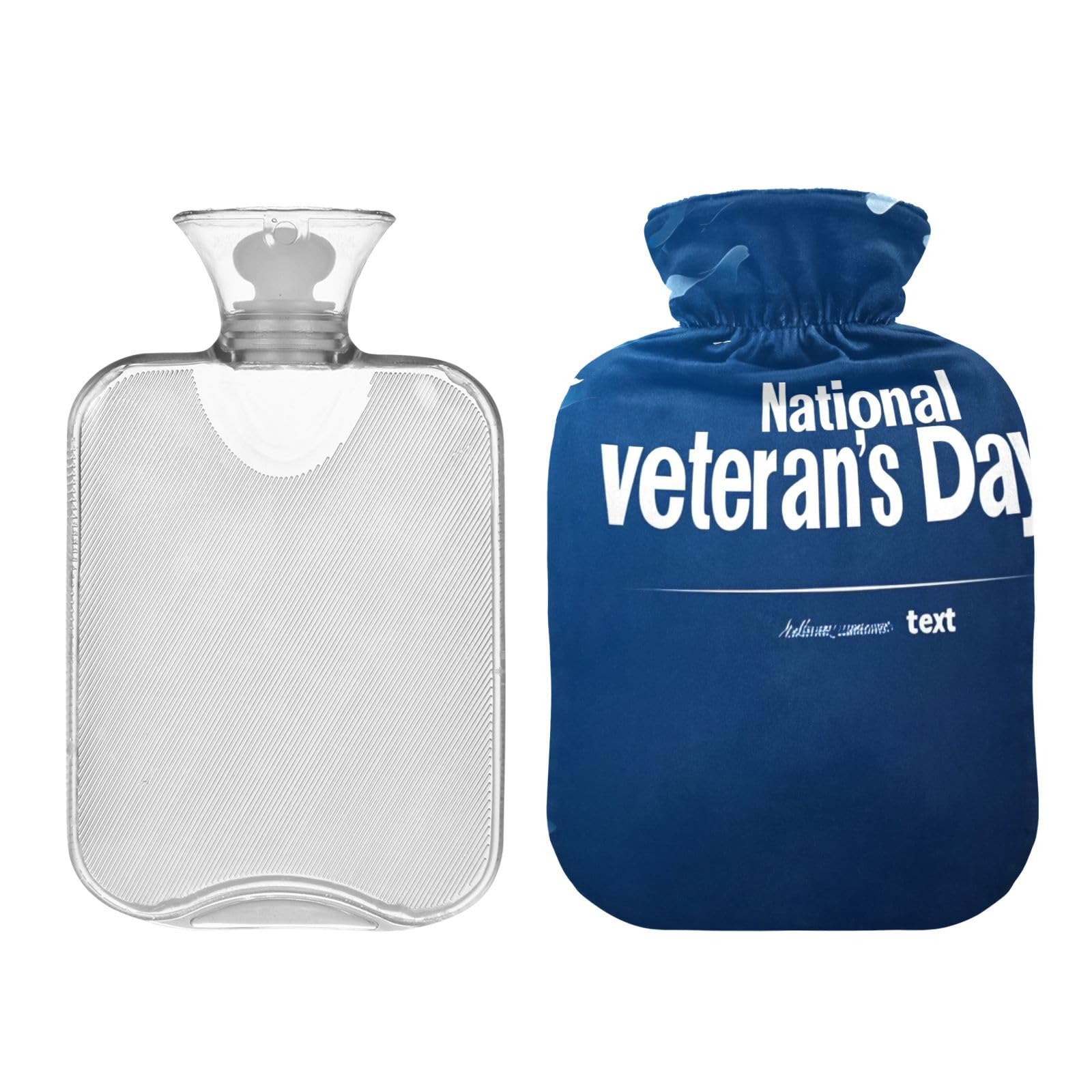 Veteran's Day Hot Water Bottle with Soft Cover Feet and Bed Warmer Hot Water Bag for Neck and Shoulder Pain Relief, 1 Liters
