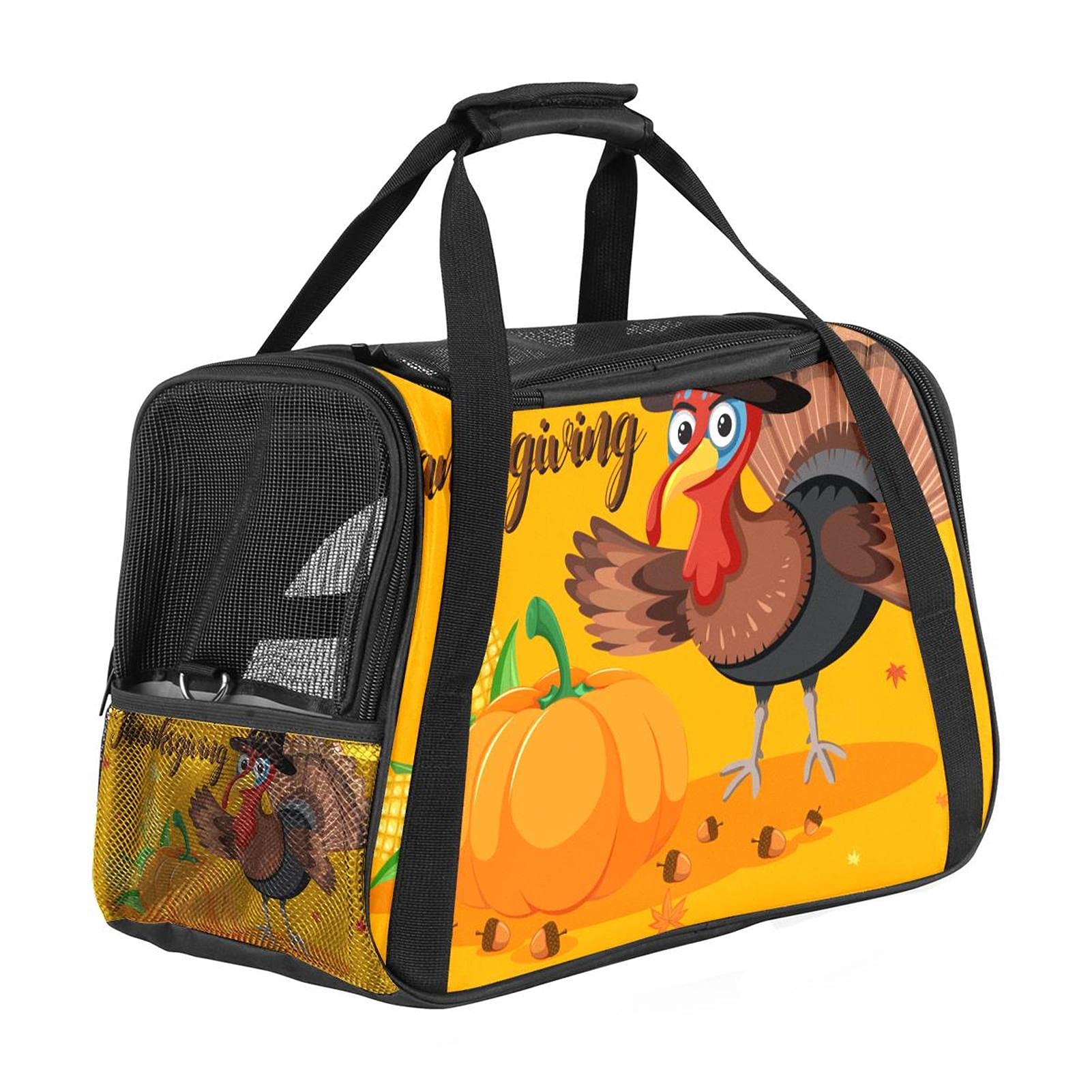 Cage de transport pour animal domestique avec motif dinde et citrouille sac souple lavable