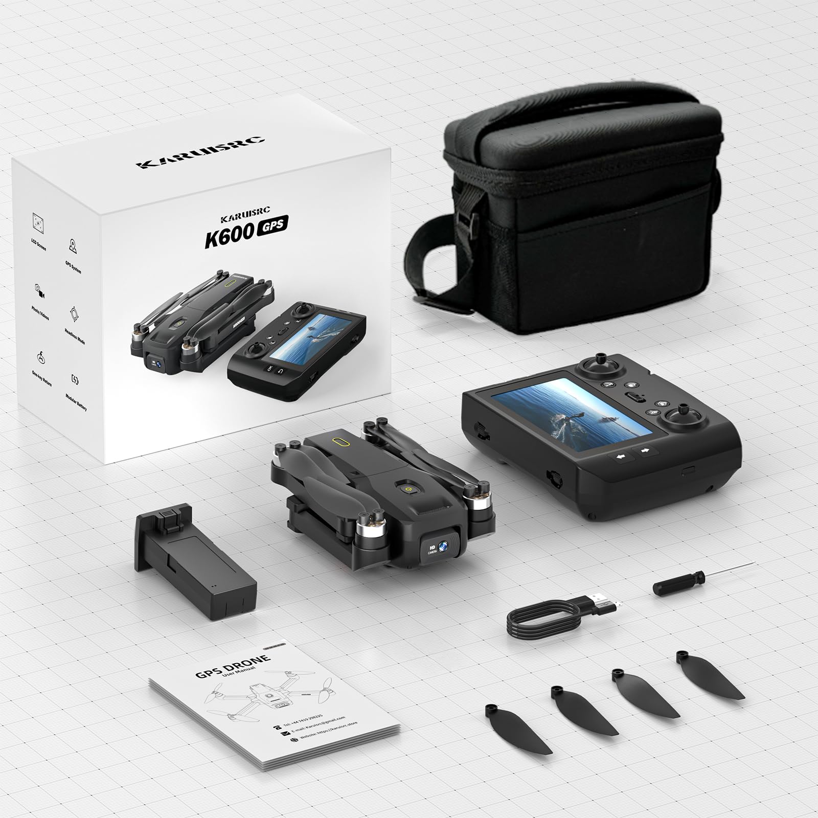 Drone con Schermo da 4.5 Pollici sul Radiocomando,Drone GPS con Telecamera EIS per Adulti Bambini Principianti Ritorno Automatico a Aasa,Modalità Seguimi,Trasmissione a Lungo Raggio,Giocattolo‑Regalo