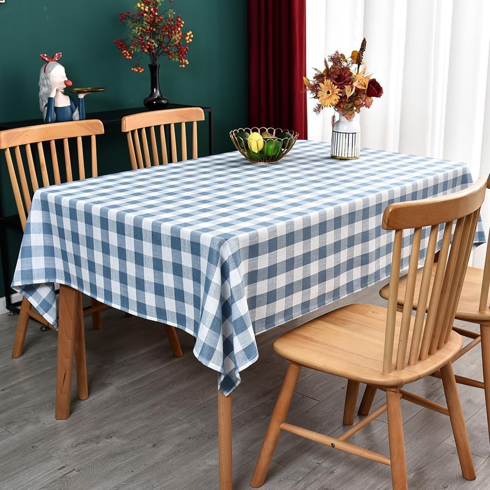 Gingham Table Cloth for Rectangle Tables Sky Blue Checkered Plaid Tablecloth Heavy Duty Cotton Blend Washable & Wrinkle Table Cover for Outdoor Kitchen Dining Picnic Camping (60x102 Inch)