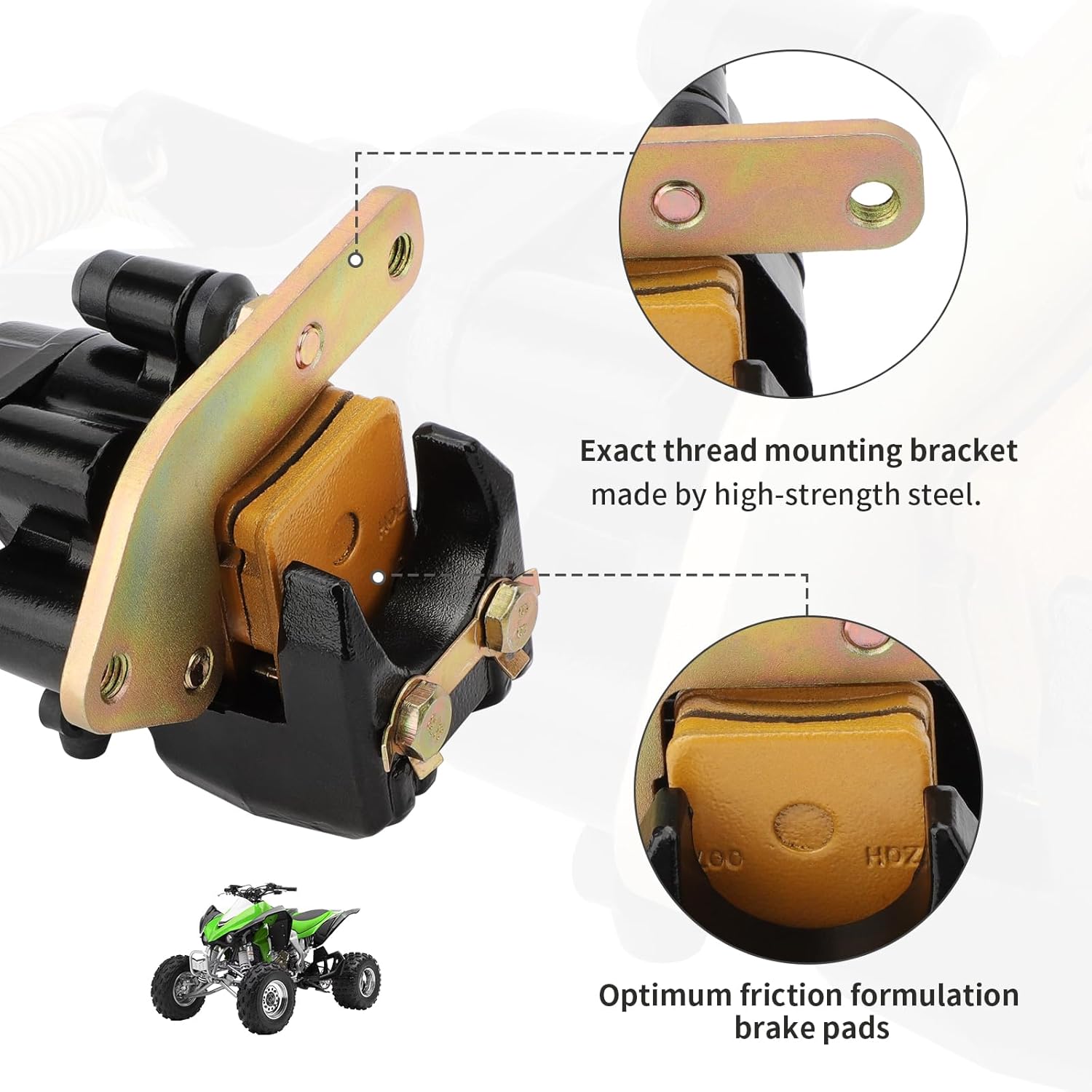 M MATI 430800058 Rear Brake Caliper for Kawasaki KSF450 KFX450 2008-2014 with Parking Brake& Pads