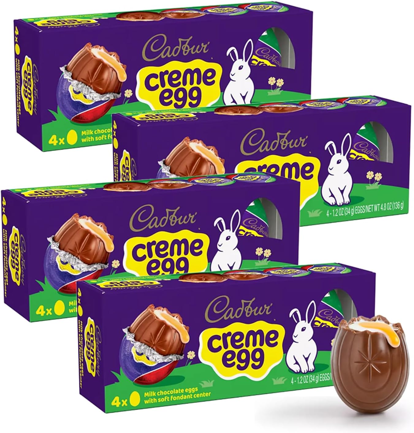 Cadbry Creme Eggs Chocolate Easter Candy 4 Packs - Individually Wrapped Milk Chocolate Eggs With Fundant Filling For Easter Baskets, Egg Hunts, and Springtime Treats - 16 Pieces