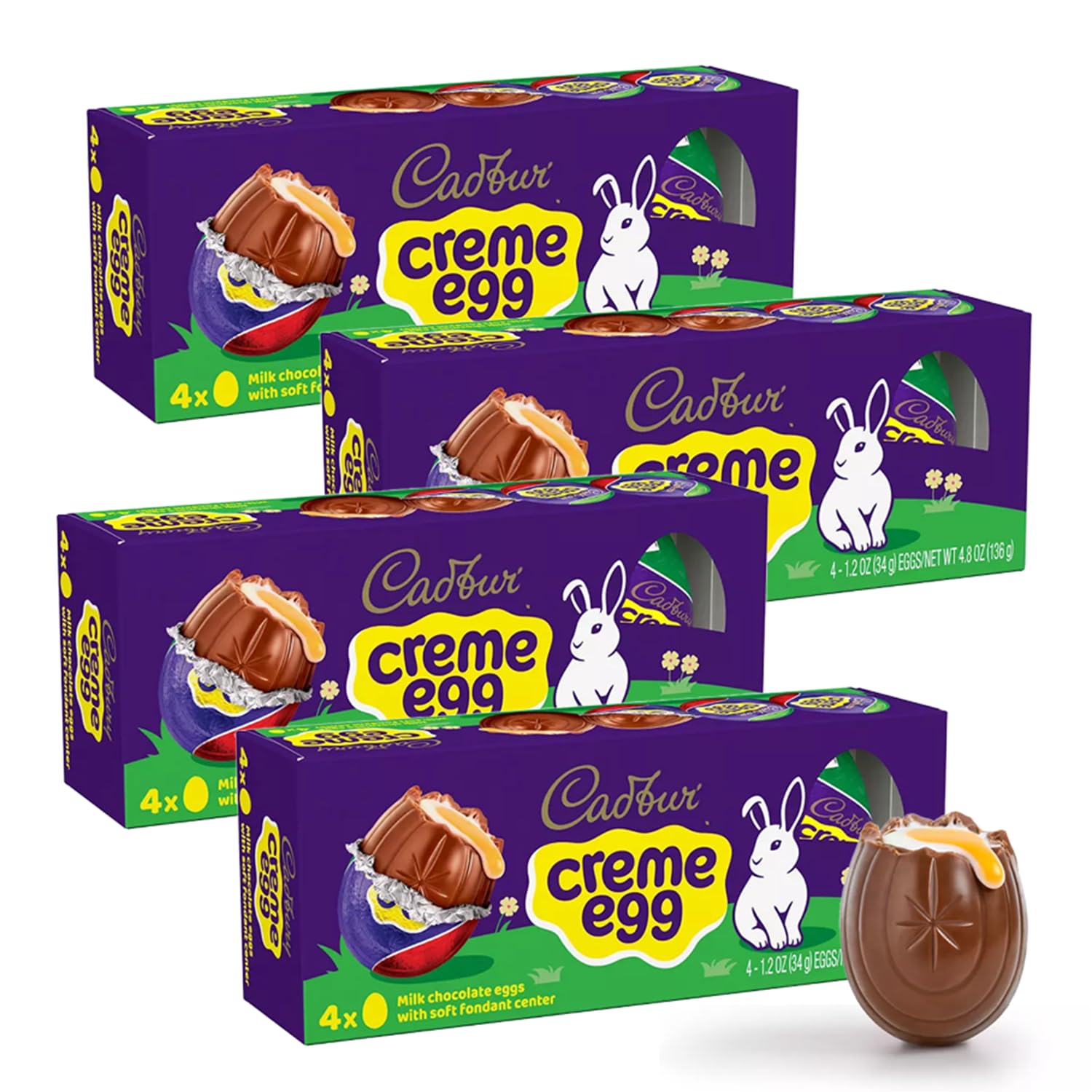 Cadbry Creme Eggs Chocolate Easter Candy 4 Packs - Individually Wrapped Milk Chocolate Eggs With Fundant Filling For Easter Baskets, Egg Hunts, and Springtime Treats - 16 Pieces