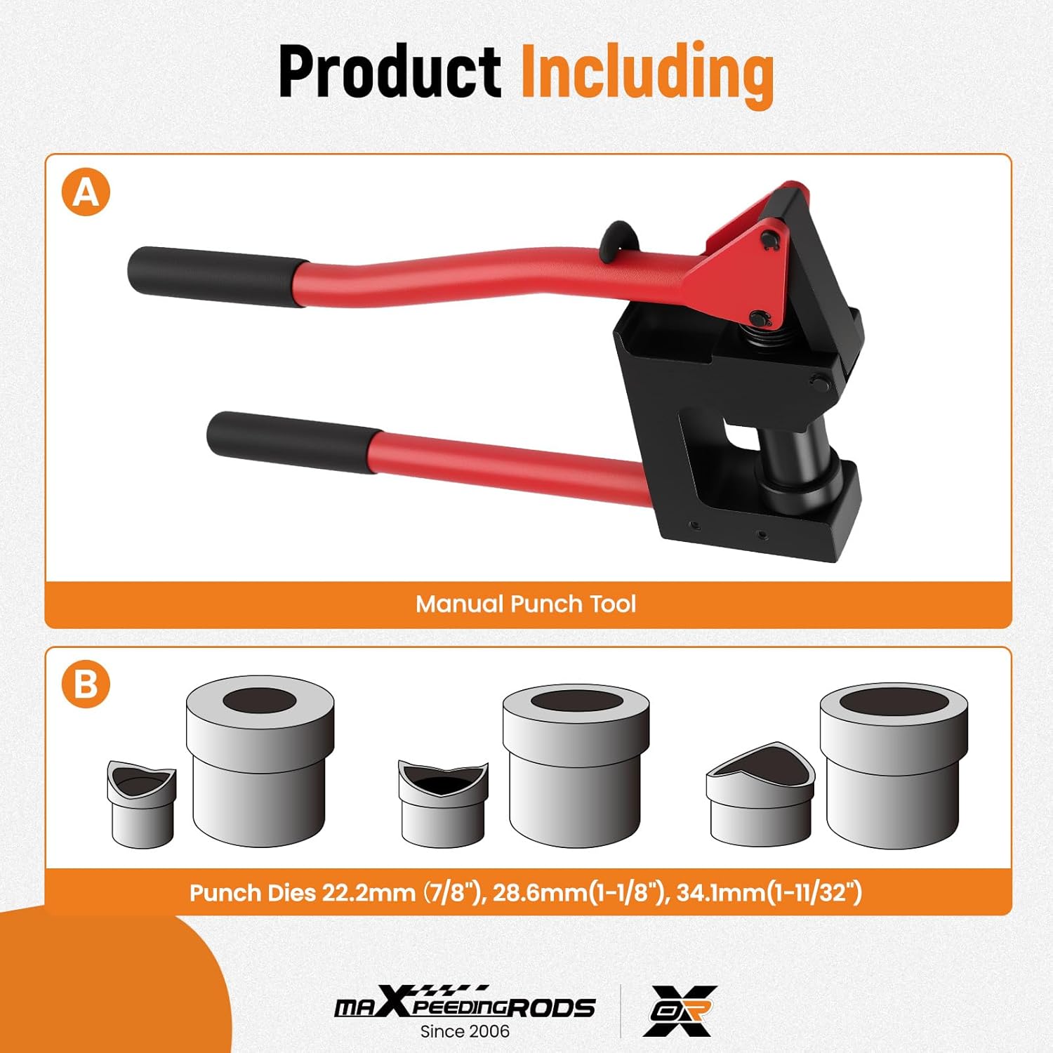 maXpeedingrods Metal Stud Punch Set with Dies 7/8", 1-1/8", 1-11/32", 20GA Manual Lever Sheet Hole Punch Tool Steel Stud Puncher Set, Hole Punch Kit for Conduit Installation, Cabinet Fabrication, HVAC