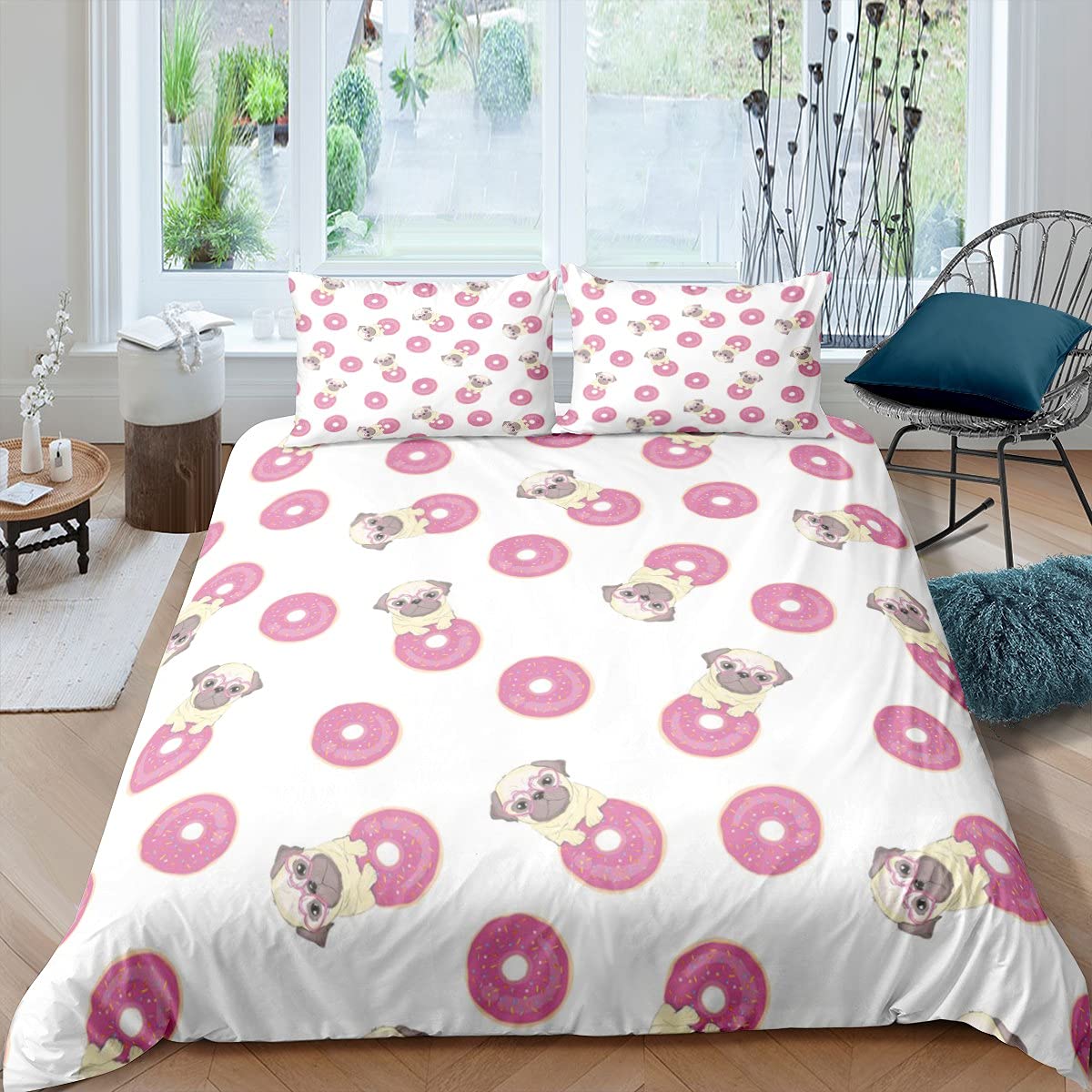 Housse de couette lit à dessert double en lin parure 3 pièces enfants animaux