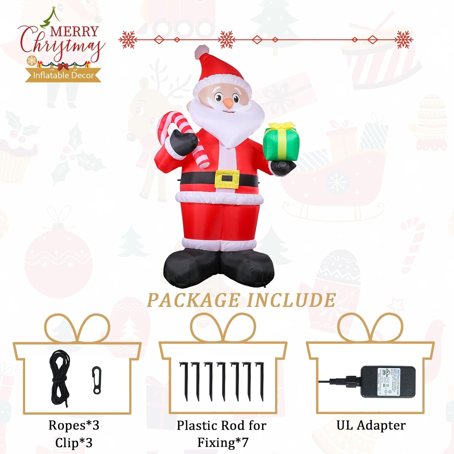 MUMTOP 10FT Tall Christmas Inflatables Outdoor Decorations, Giant Inflatables Santa Claus with Candy Cane Blow up Yard Decoration Built-in LED Lights for Outdoor Party Holiday Decor