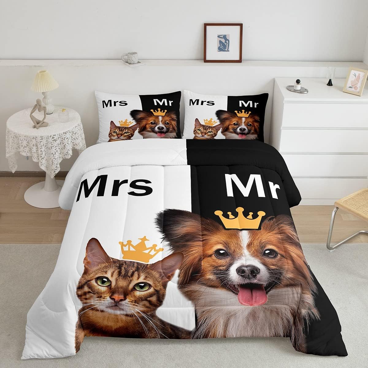 Mr Mrs Print Comforter Set Cute Animal Pattern Bedding Set