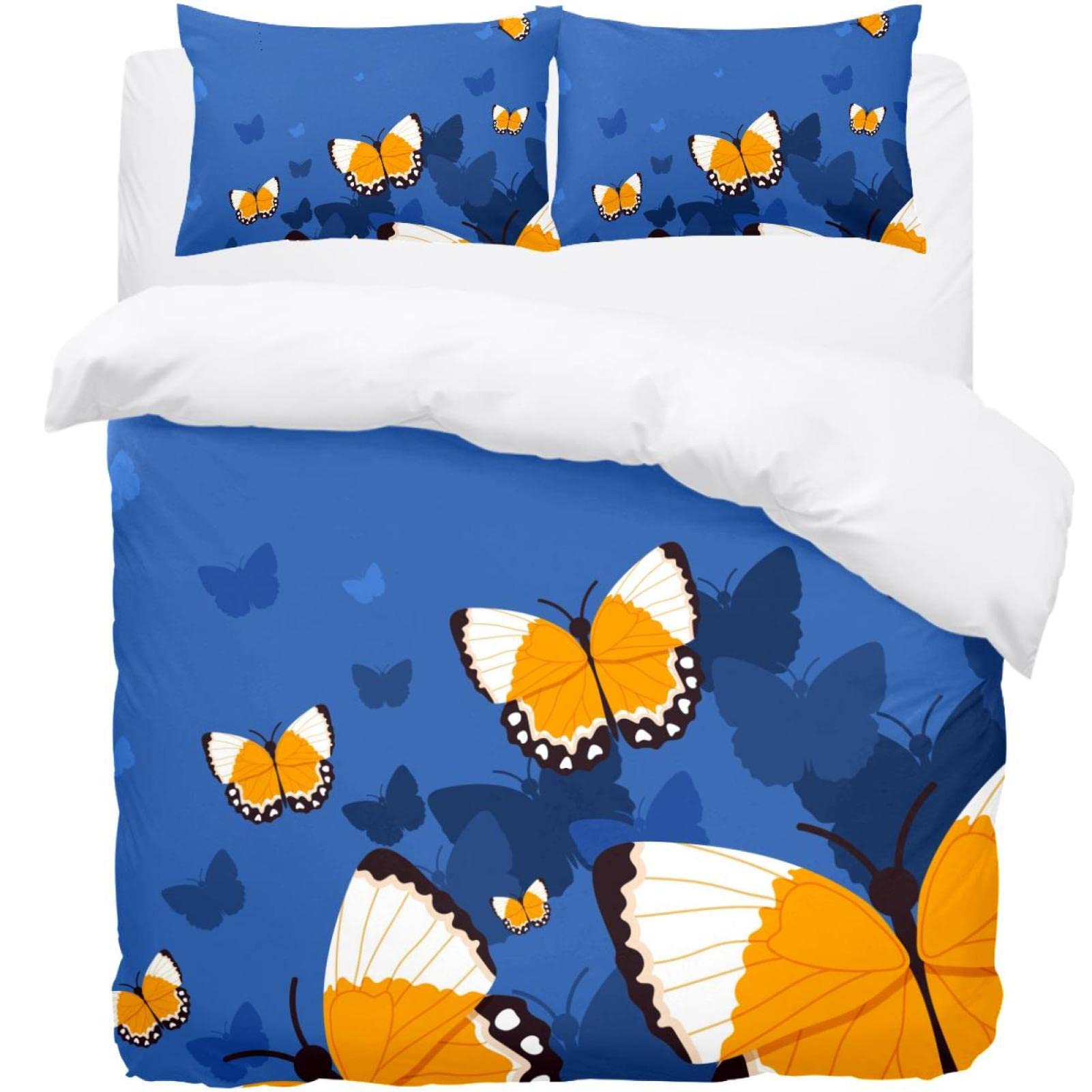 Housse de couette bleu papillon avec taies d'oreiller pour lit double et décoration chambre