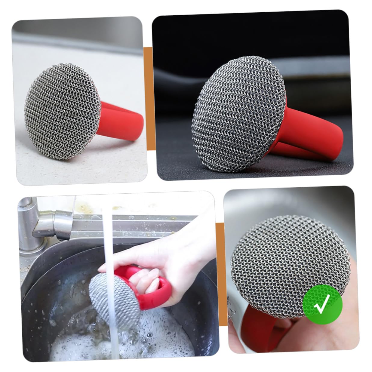 Abaodam Spazzola da Cucina per Pentole e Padelle Riutilizzabile e Facile da Pulire con Manico in Acciaio Inossidabile per Pulizie Domestiche in Cucina