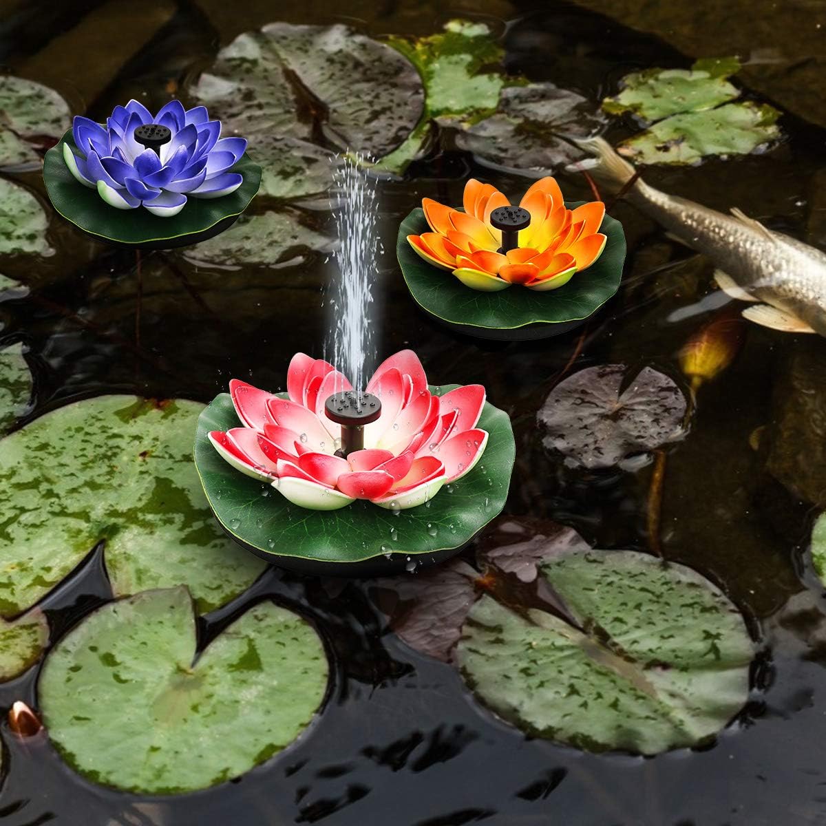 Solar Water Fountain for Bird Baths, Floating Solar Powered Water Fountain Pump for Birdbath, Garden, Pond, Pool, Outdoor Decor, Water Lily, Orange