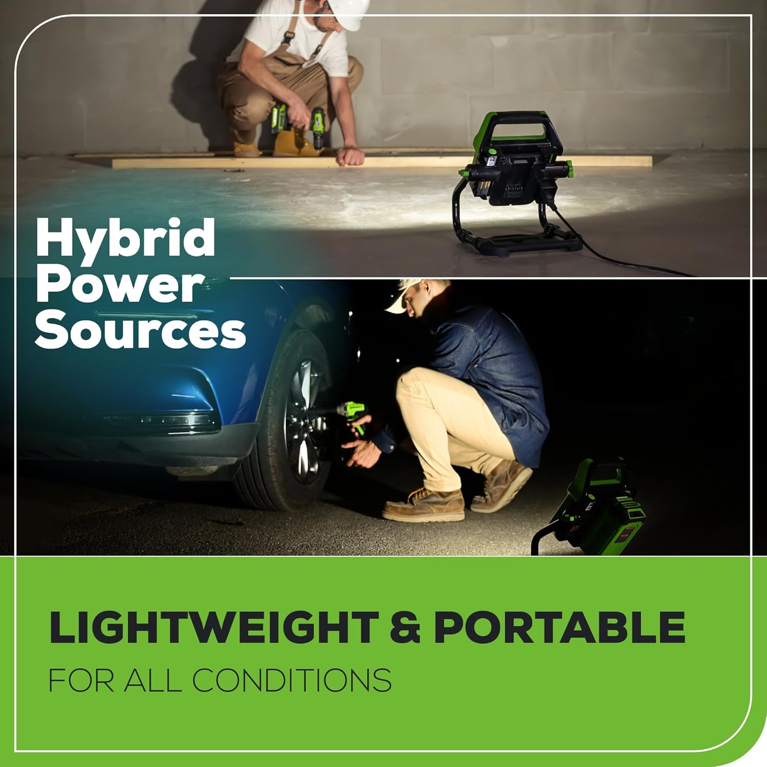 Greenworks 40V (AC/DC) 2000-Lumen LED Work Light, 360° Head Rotation, Tripod Mountable, Portable, Indoor/Outdoor Light, Flood Light, Tool-Only