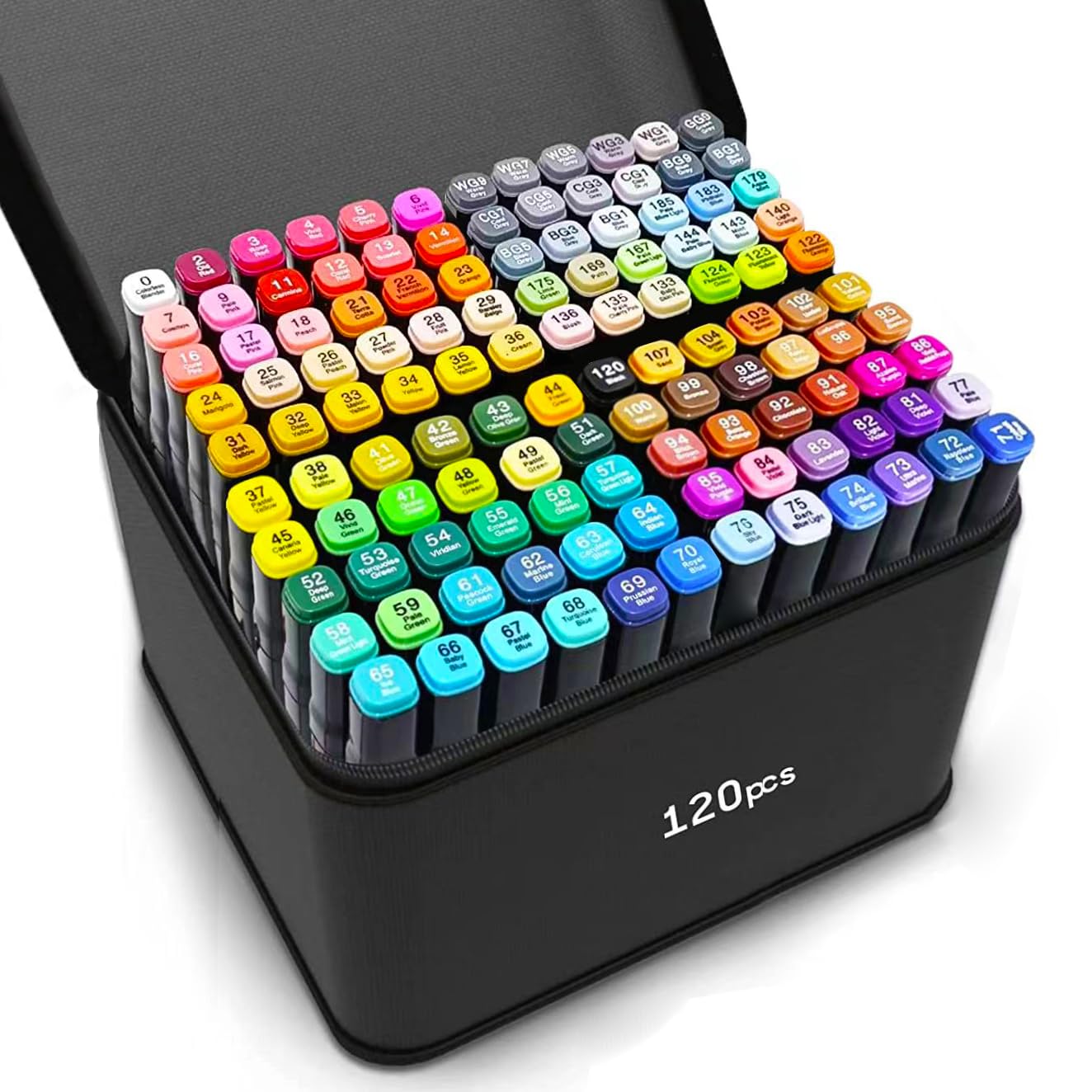 VBESTARTLY 120 Colors Alcohol Markers with Base, Permanent Dual Tip Art Markers for Adults Anime Coloring Sketch Illustrations Pefect for Gift-