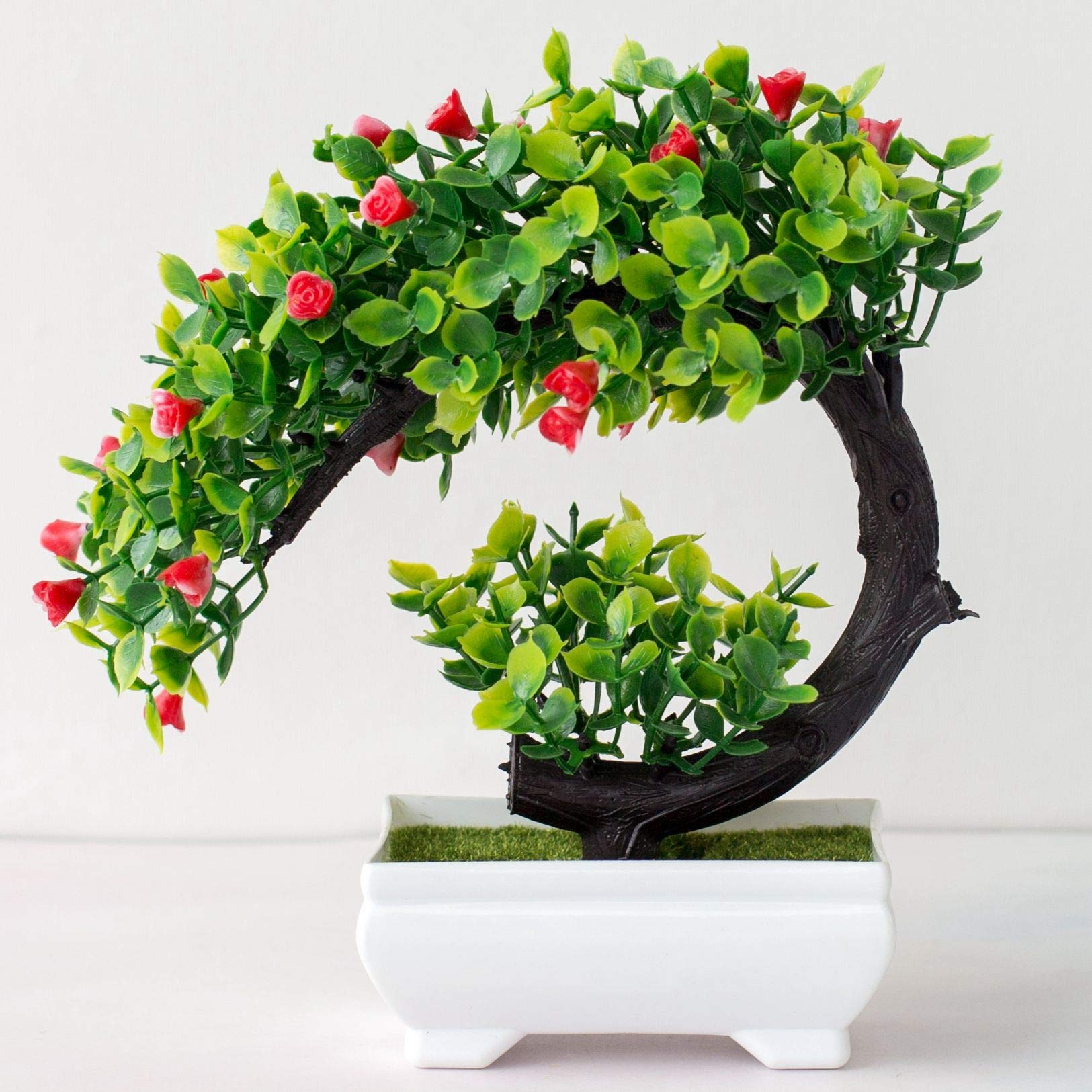 Verve Jelly Mini Artificial Flowers Bonsai with Plastic Pot,Artificial Bonsai Cedar,Simulation Pine Tree Potted Plant for Home Office Desk Table Decor