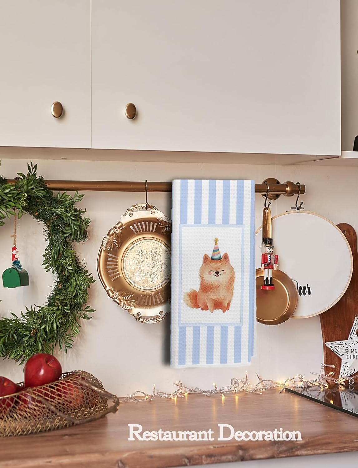 Pomeranian Gifts Kitchen Towels, Pomeranian Gifts for Women, Kids Bathroom Decor, Blue Striped Puppy Dog Decorative Kitchen Dish Tea Towels for Kitchen Bathroom, 16x24 Inch - Image 4