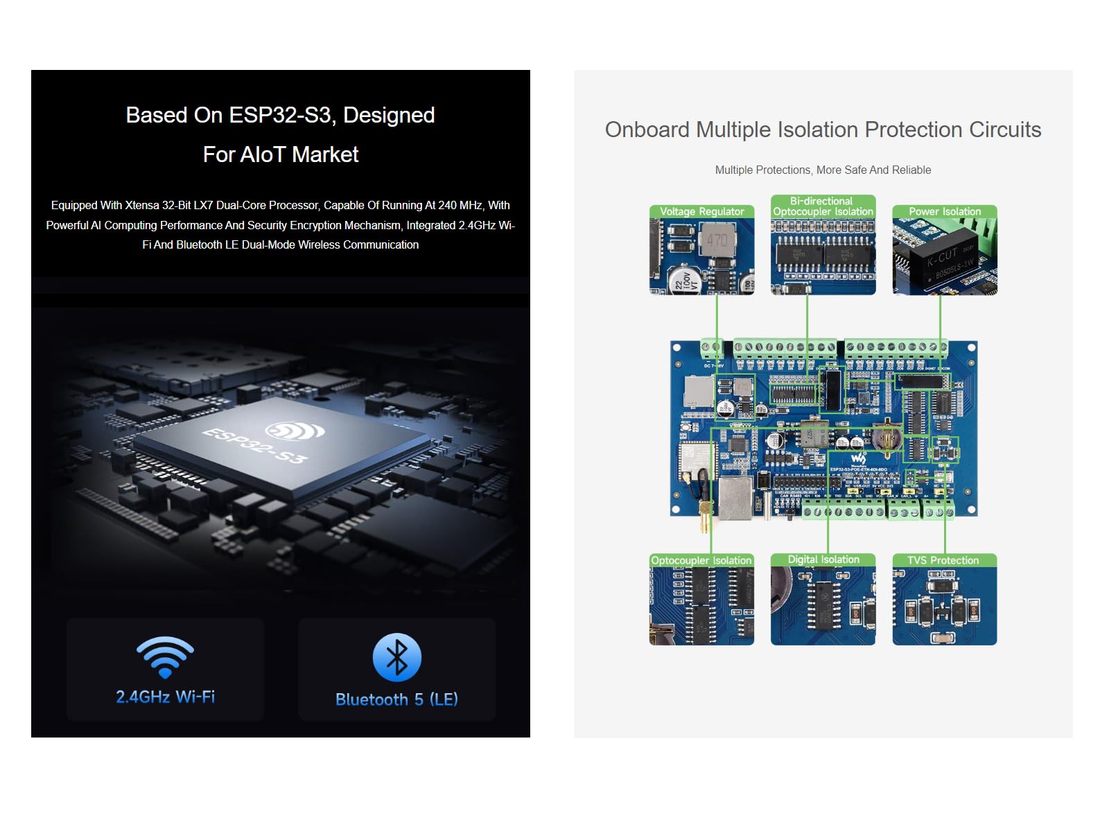Waveshare Industrial ESP32-S3 8-Channel Control Board Digital Input/Output Controller Supports WiFi/Bluetooth / RS485 / Can/Ethernet Port