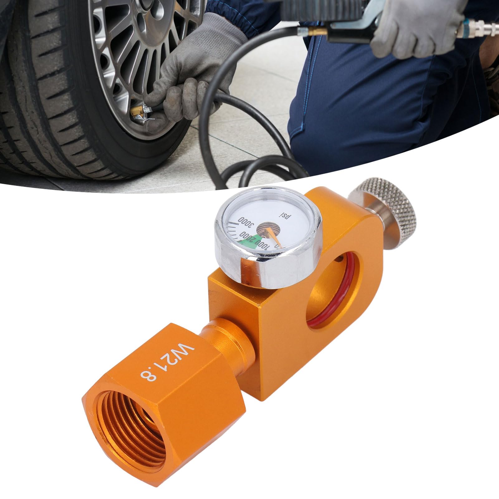 W21.8 Adapter do napełniania CO2 | manometr o wysokiej dokładności i konstrukcja szybkiej klamry, narzędzie do napełniania sody do nadmuchiwanych / opon / sprzętu sportowego | funkcja opróżniania