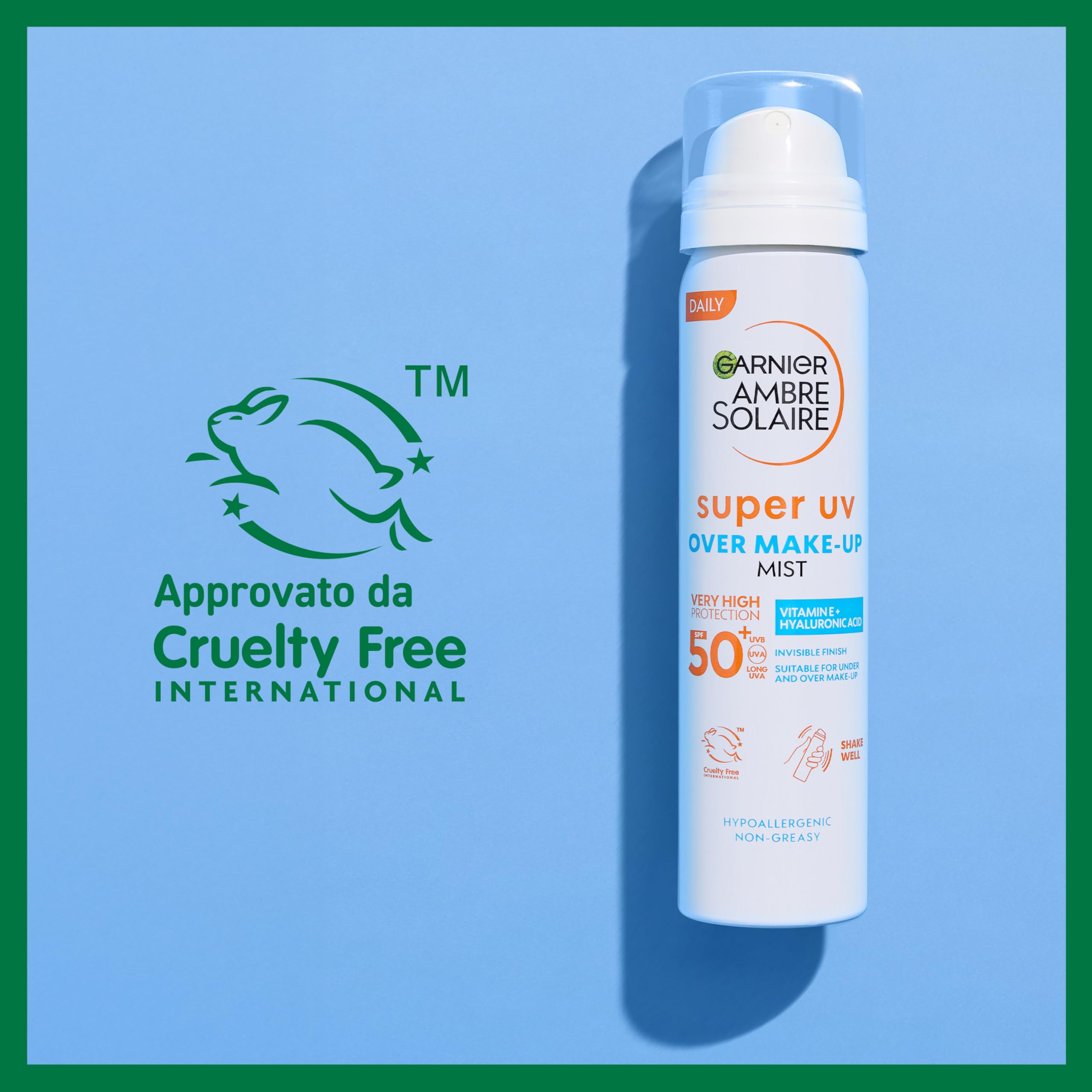 Garnier Spray Fissante Make Up con Protezione Solare SPF50+, Protezione da Macchie Scure, Trucco Perfetto a Lungo, Formula Vegana con Glicerina, Vitamina E e Acido Ialuronico, Ambre Solaire, 75 ml