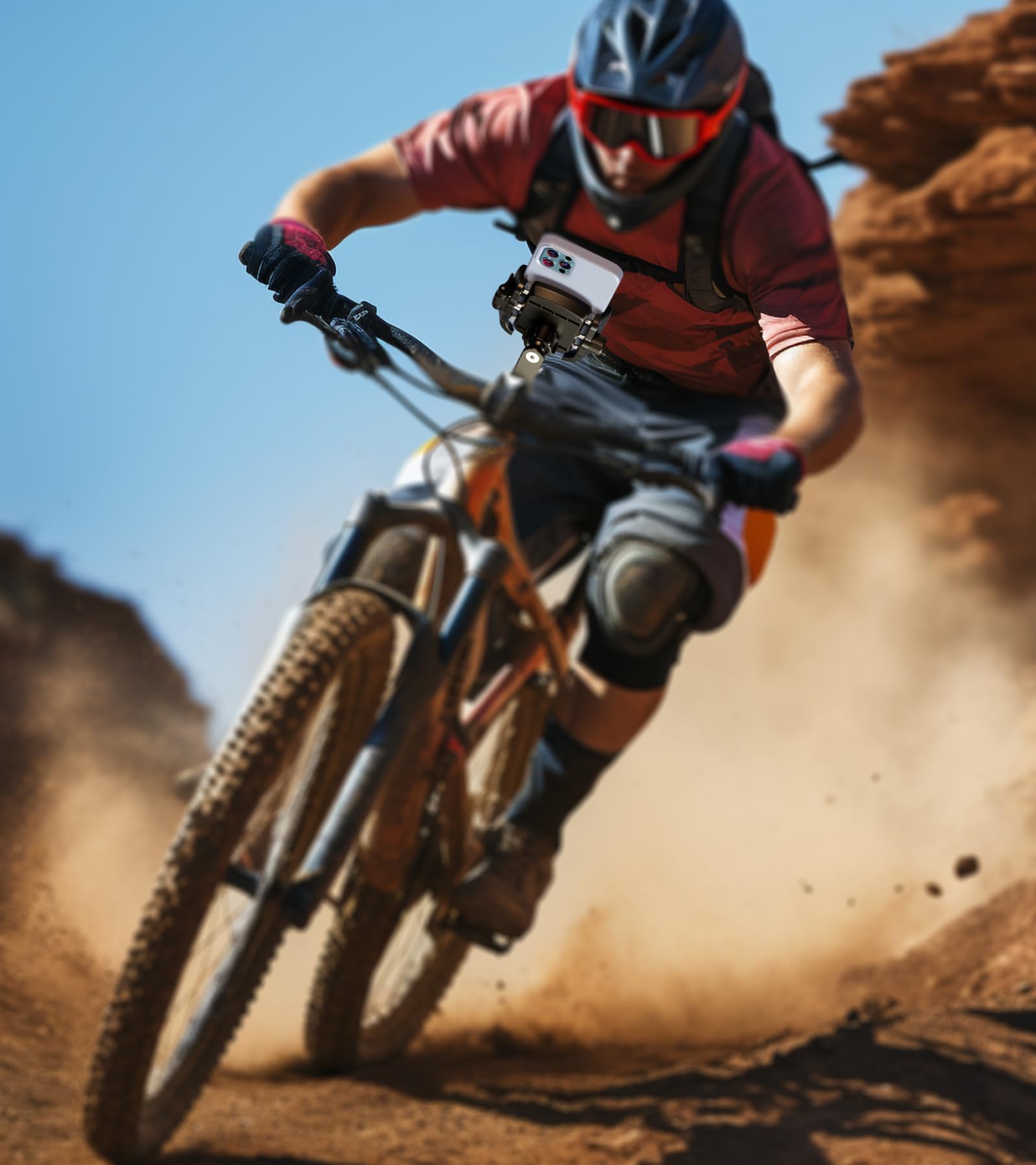 BRCOVAN Supporto per manubrio della forcella della bici [compatibile con fotocamera] [blocco e rilascio 1s] regolabile per cuffie da bicicletta con base di montaggio in alluminio solido per smartphone