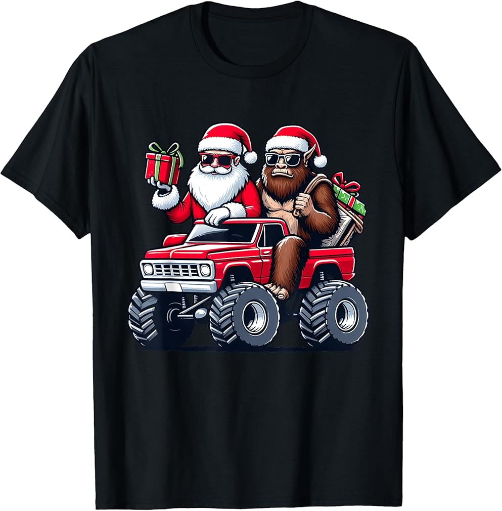 Santa Bigfoot Riding Monster Truck Christmas Toddler Kids T-Shirt