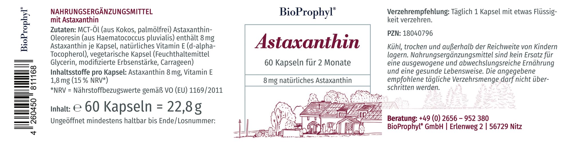 Astaxanthin - 8 mg reines Astaxanthin als Extrakt aus Heamatococcus pluvialis mit Vitamin E zum Schutz der Zellen vor oxidativem Stress - 60 pflanzliche Kapseln für 2 Monate