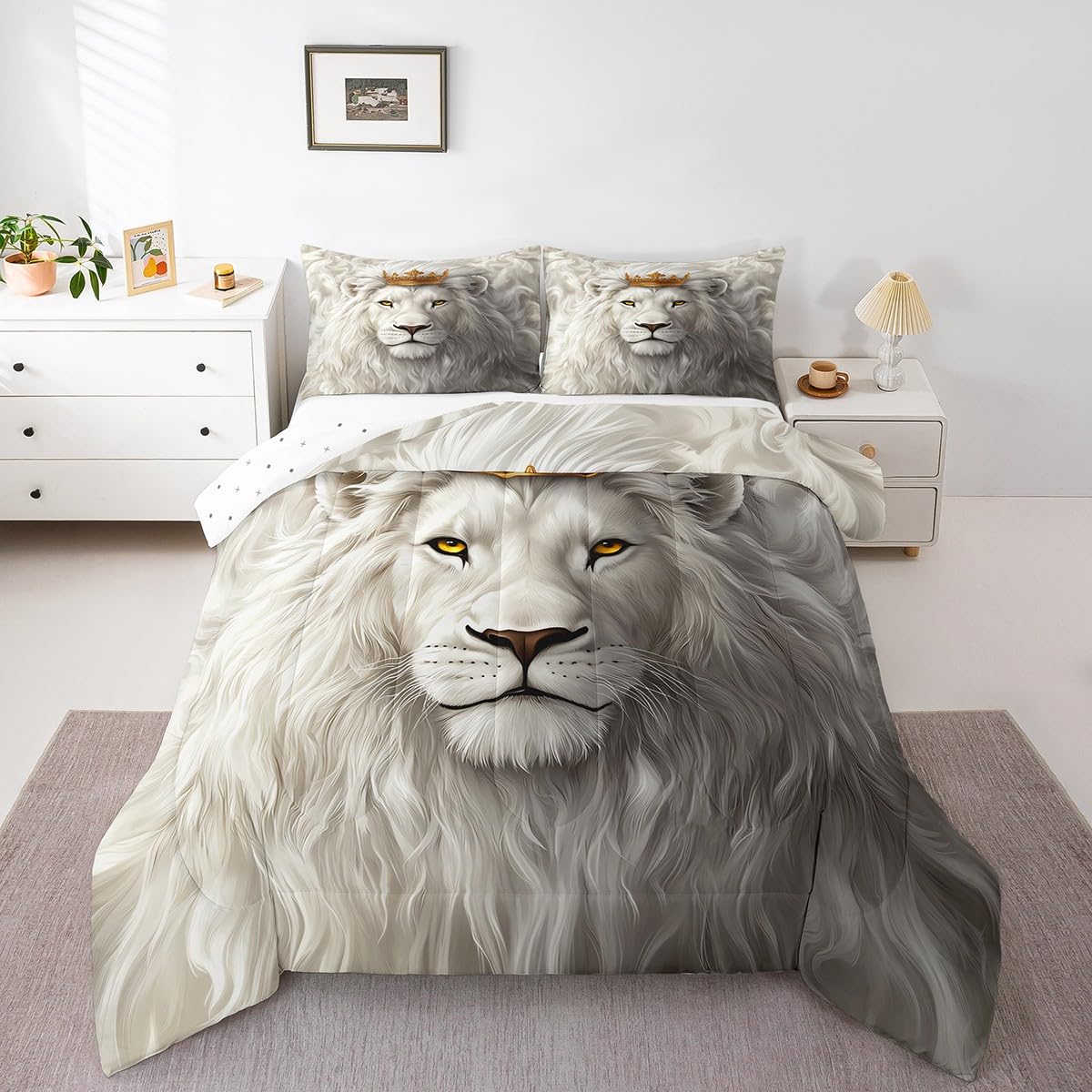 Couette lion blanc 155x220 cm évite la transpiration nocturne literie safari enfant