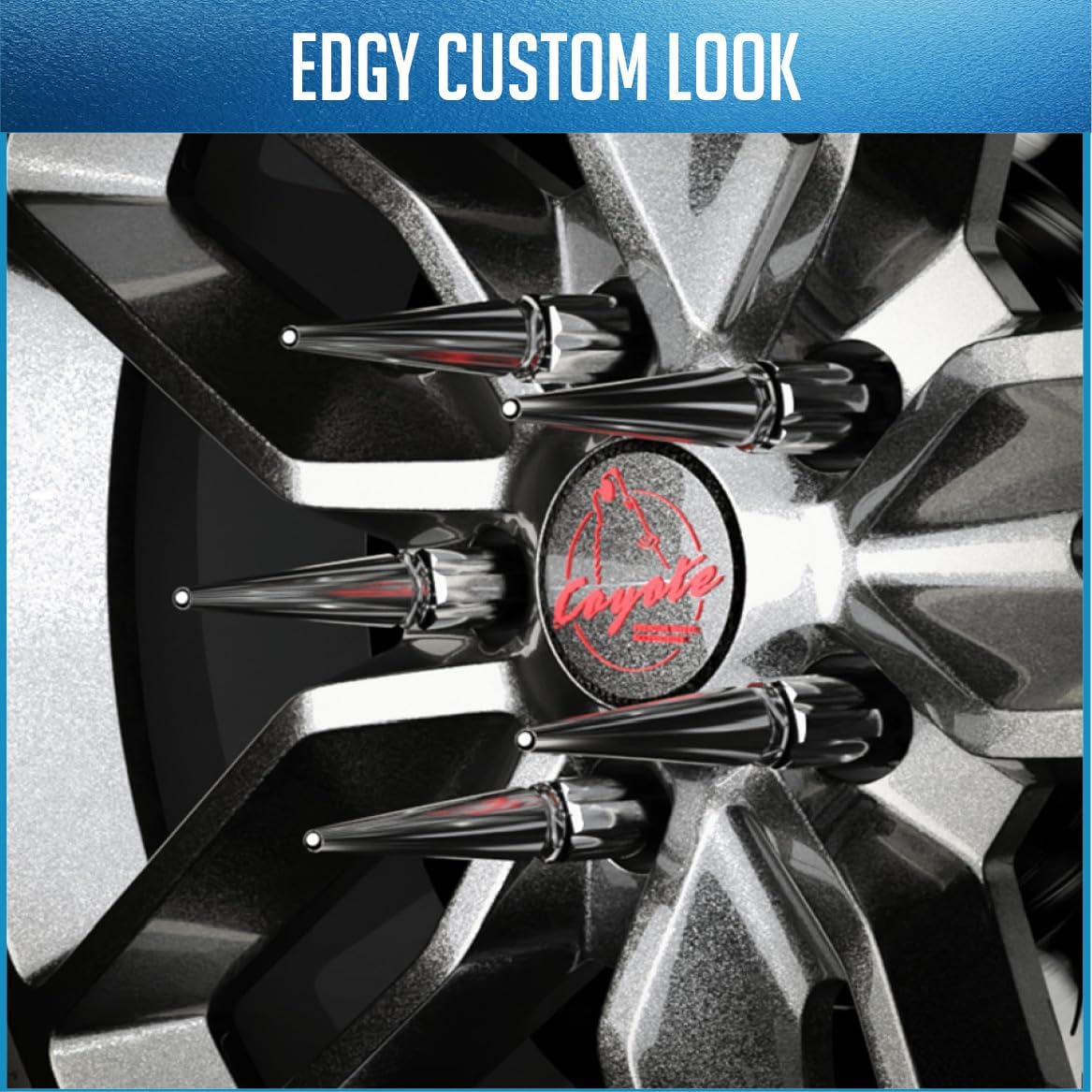 Wheel Accessories Parts 32 Pcs M14x1.5 14x1.5 Thread Spiked 4.4" Long Lug Nuts Black Truck Spline Hex Fits Chevy Silverado GMC Sierra 2500 3500 ｜ Ford F250 F350 Super Duty ｜ Ram 2500 3500