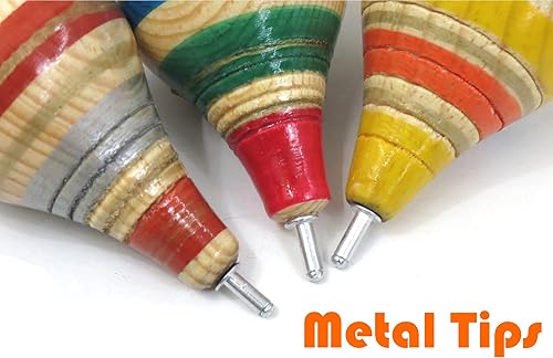 Miniatura 5 de Paquete de 3 trompos de madera tradicionales de trompo mexicano con cordón y puntas de metal trompos grandes de madera jugetes mexicanos