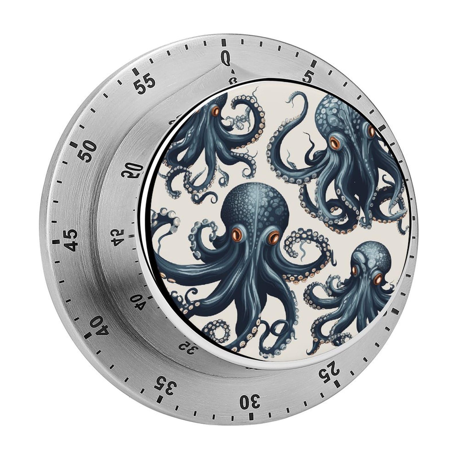 Octopus Pattern Kitchen Timers for Cooking Chef Stainless Steel Timer Clock with Loud Alarm Mechanical 60 Minute Wind Up Timers No Batteries Required Manual Countdown Timer