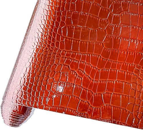 HYANG - Hojas de piel sintética de cocodrilo en relieve marrón espejo, 1 rollo de 12 x 53 pulgadas, piel sintética muy adecuada para aretes de
