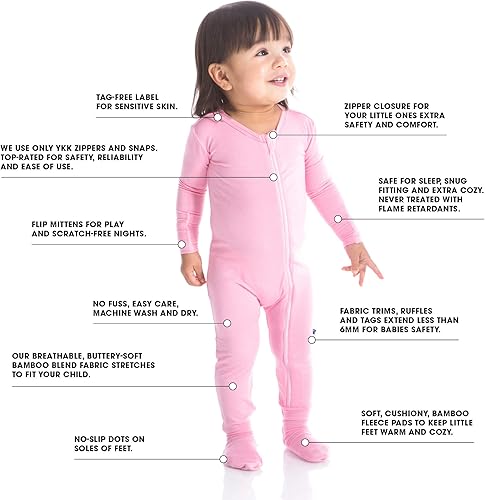 Miniatura 3 de KicKee Baby & Toddler - Pijama de viscosa ultrasuave de bambú con patas abatibles y puños