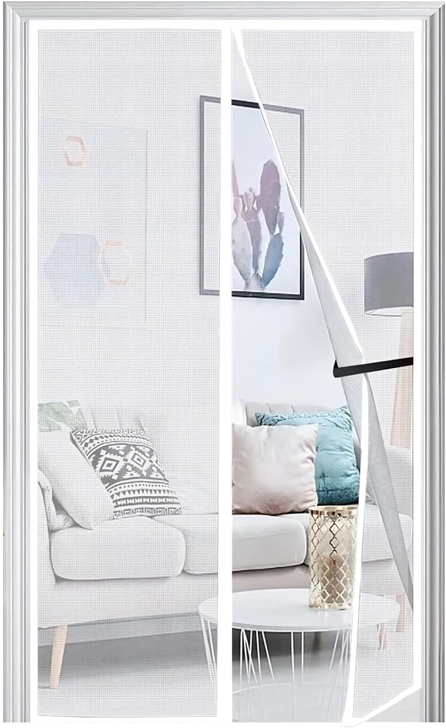 Panngu White Fly Screen Magnetic Balcony Door 110 X 240 Cm, 2024 Reinforced Curtain, No Drilling, Insect Protection, Mosquito Net For Patio,