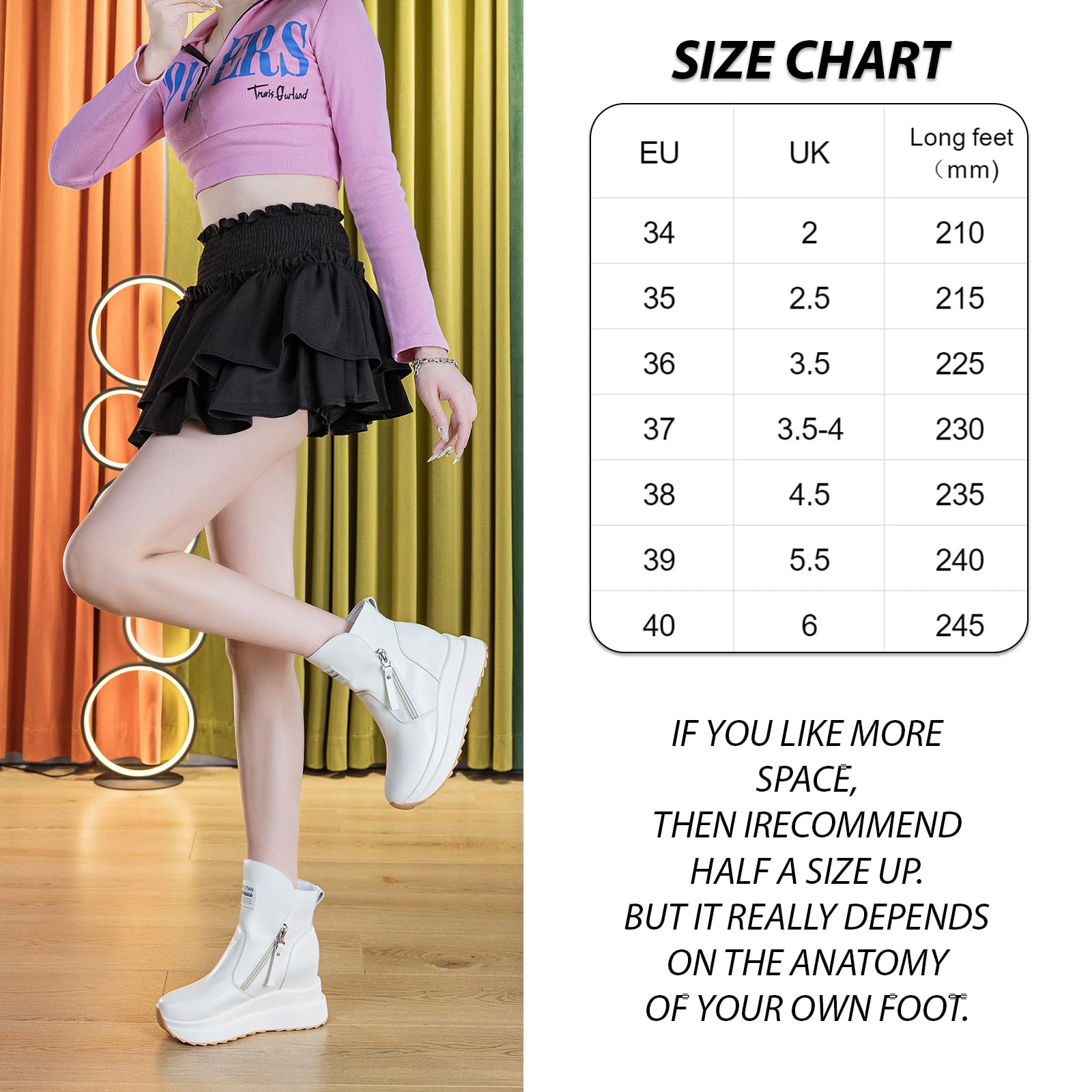 AONETIGER Sneakers Zeppa Donna Pelle Alte Piattaforma 9 cm Gr.34-40EU | Chiusura con cerniera Tacco Interno | Moda Leggere Wedges | Casual Comode | ideali per fitness, Ufficio e Tempo libero