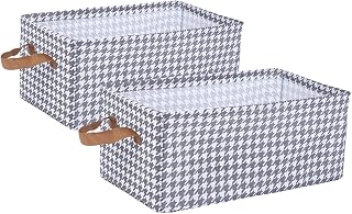 DAYARD Storage Bins with Metal Frame, Large Storage Baskets for Closet Organizing, Rectangle 2-Pack, Grid Black & White