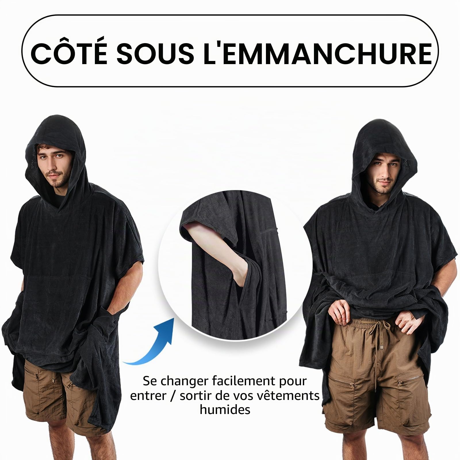 Kato Tirrinia Poncho de Surf de Plage avec Poche, néoprène Absorbant, avec Matelas à Langer, Serviette de Poncho, pour Le Surf, la Natation, pour Adultes, Hommes et Femmes