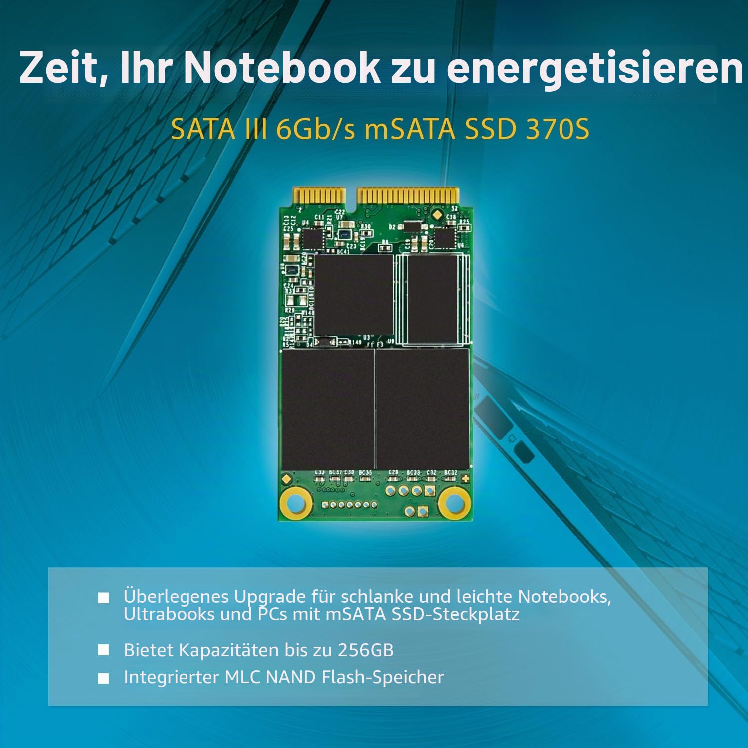 Transcend MSA370S 64GB mSATA SATA III, MLC NAND, with Dram, Bis zu 520/100 mb/s, Interne SSD für Mini-PC, NUC und Embedded-Systeme