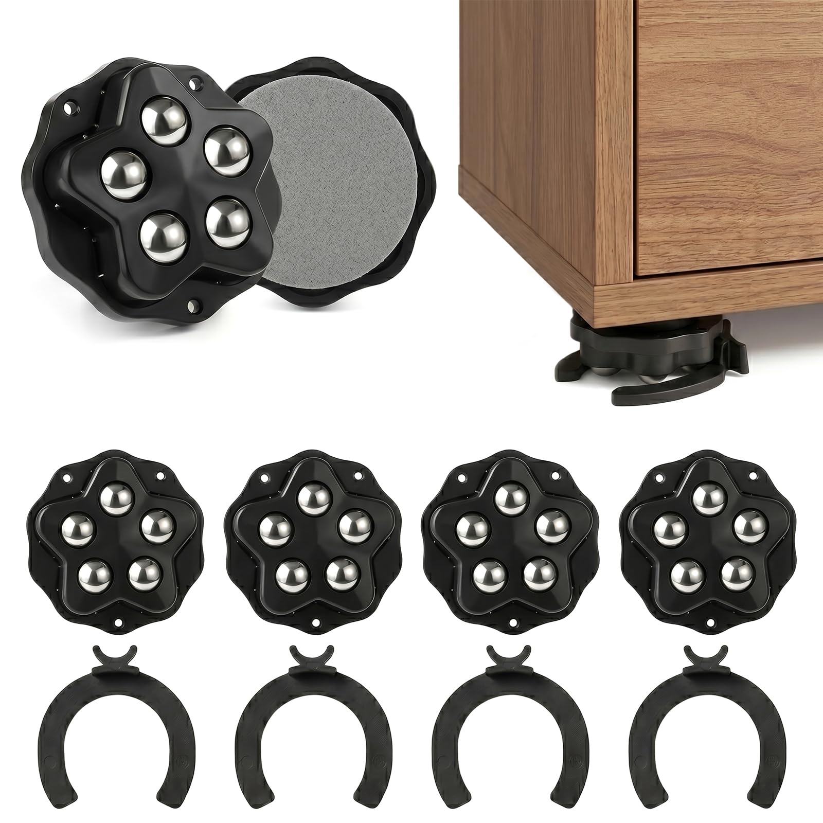 Photo 1 of ***BROKEN, SOLD FOR PARTS***
Zerobe Self Adhesive Caster Wheels: 360 Rotation Furniture Rollers (4, Black)