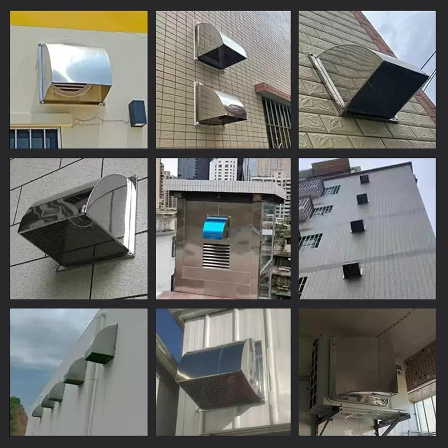 天井通気口カバー ステンレススチールベント スクエアダクトベントカバー 大口径ベント ネジ付き ラウンド外部煙突ベント(14インチ)