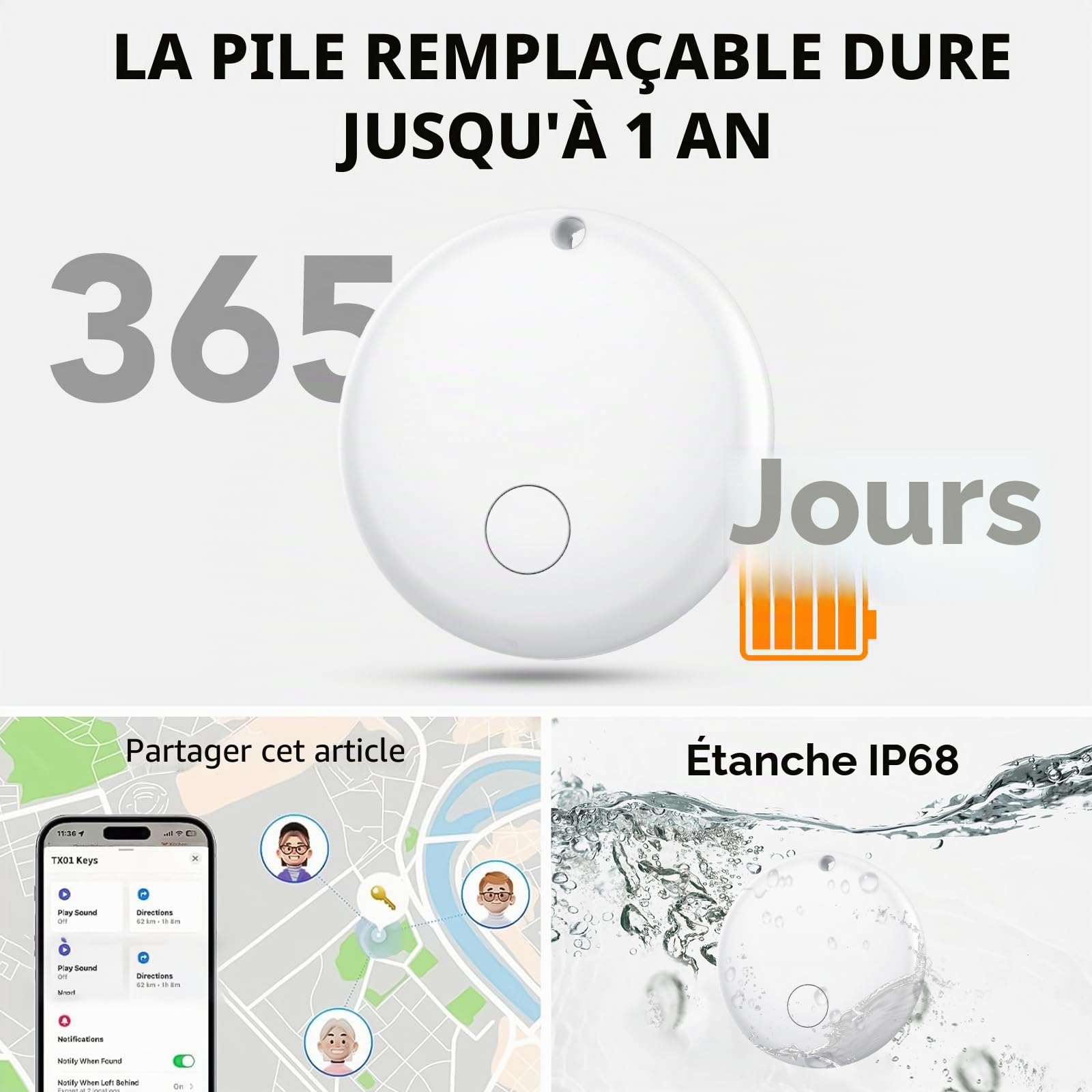 Android Smart Tag, Traceur Lot de 4, Fonctionne avec l’app Google Localiser (Uniquement Android), Équipé d'un Étui de Protection, IP68 Imperméable, pour Les clés/Portefeuilles/Valises, Blanc